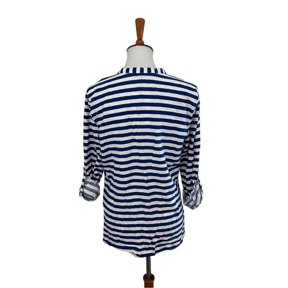 NWT Zara Linen Blend Striped Button Down Shirt Blue White Size Medium - Picture 2 of 5